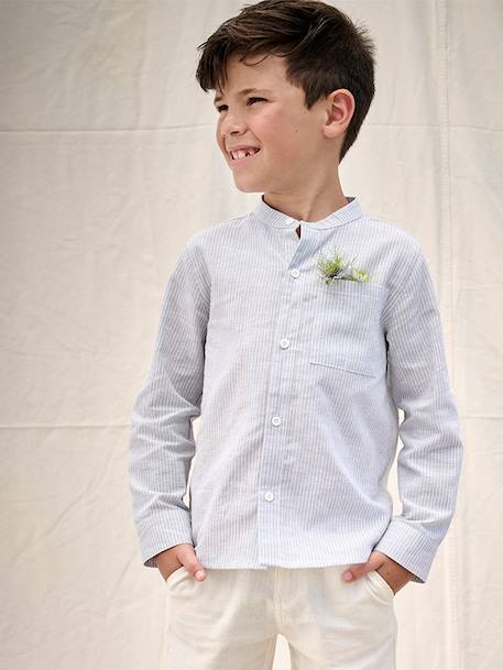 Chemise rayée col Mao garçon rayé bleu+rayé vert - vertbaudet enfant 