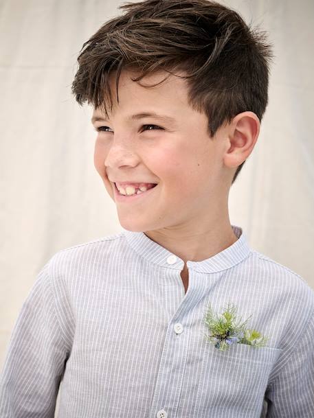 Chemise rayée col Mao garçon rayé bleu+rayé vert - vertbaudet enfant 