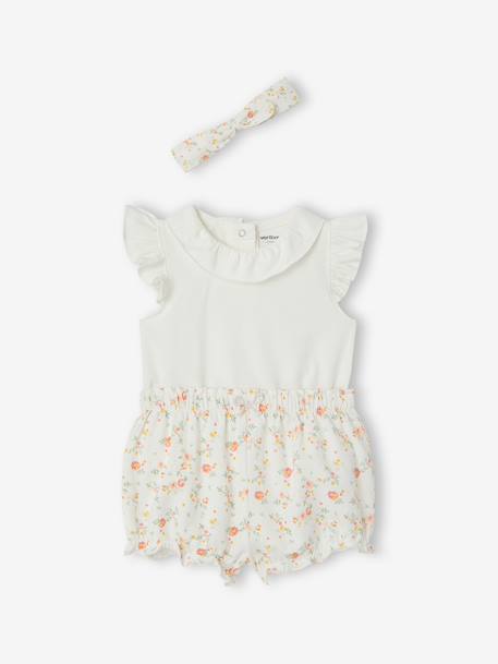 Bodysuit, short and band for head accessories for hair set ecru - vertbaudet enfant 