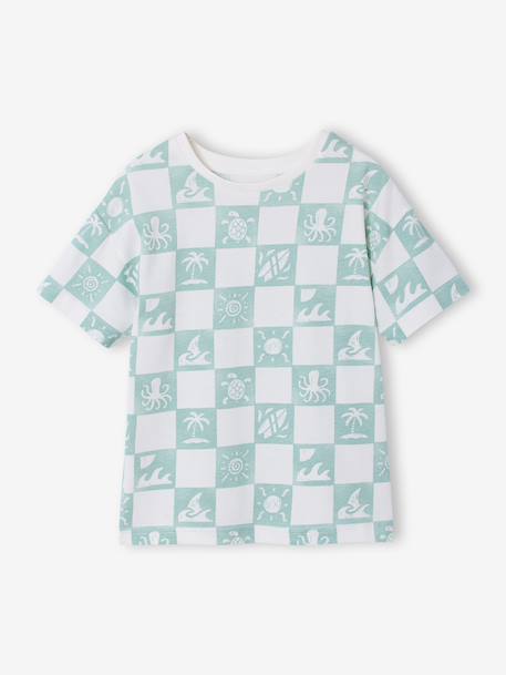 Short-sleeved T-shirt aqua green+white - vertbaudet enfant 