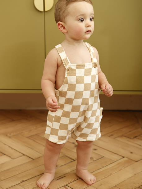 Printed Fleece Playsuit chequered beige+striped blue - vertbaudet enfant 