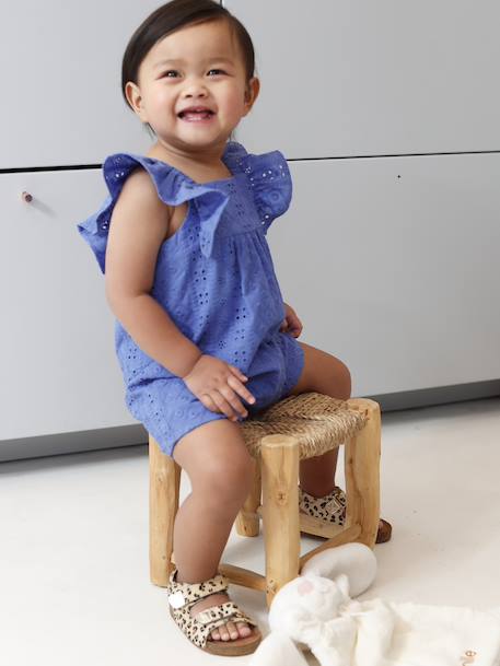 Girl's playsuit with embroidery electric blue+sweet pink - vertbaudet enfant 