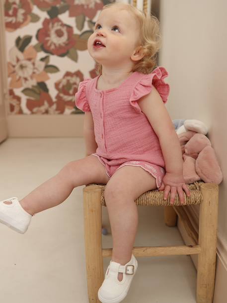Girl's short jumpsuit rose - vertbaudet enfant 