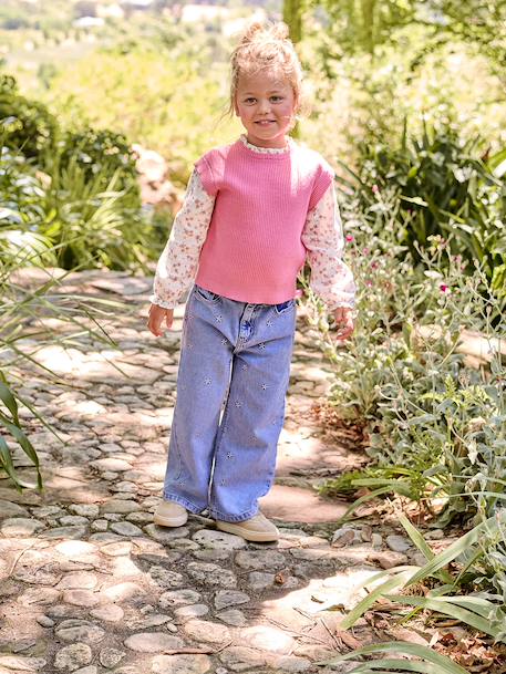 Embroidered Susan wide-leg jeans for girls bleached denim+medium blue - vertbaudet enfant 