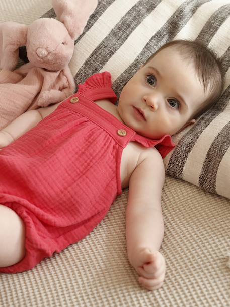 Barboteuse fille naissance en gaze de coton framboise - vertbaudet enfant 