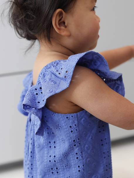 Girl's playsuit with embroidery electric blue+sweet pink - vertbaudet enfant 