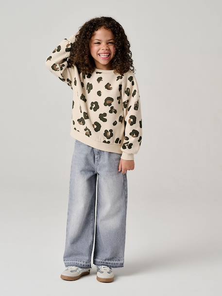 Wide-Leg Jeans, Frayed Hems, for Girls bleached denim+grey+stone - vertbaudet enfant 