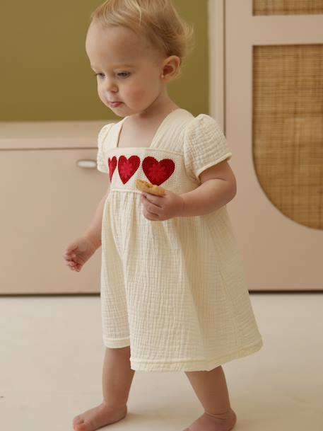 Crochet heart baby girl's dress ecru - vertbaudet enfant 