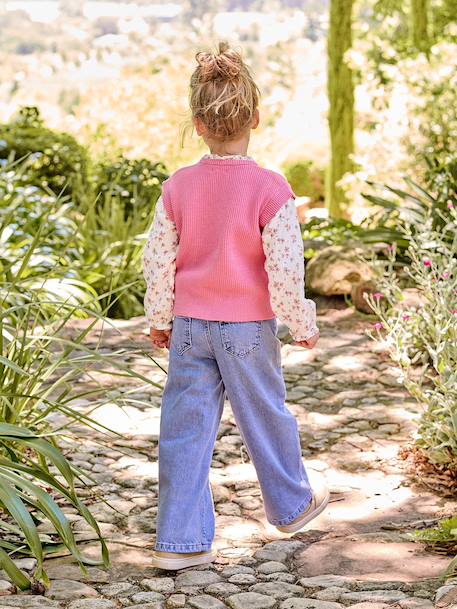 Embroidered Susan wide-leg jeans for girls bleached denim+medium blue - vertbaudet enfant 