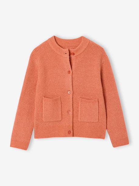 Girl's fine knit fluffy cardigan coral+marl grey+peony pink - vertbaudet enfant 