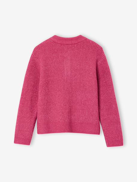 Girl's fine knit fluffy cardigan coral+marl grey+peony pink - vertbaudet enfant 