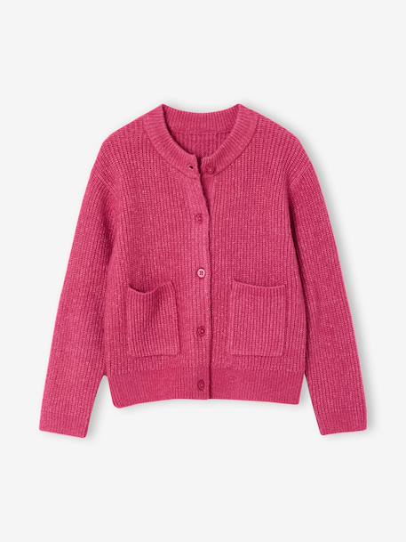 Girl's fine knit fluffy cardigan coral+marl grey+peony pink - vertbaudet enfant 