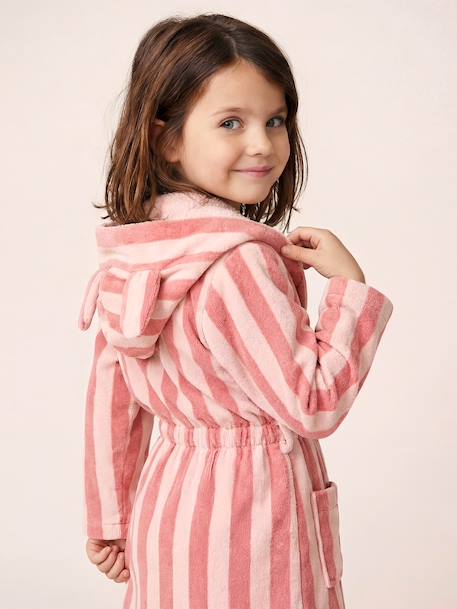 Customisable rabbit bathrobe for children, with recycled cotton striped pink - vertbaudet enfant 