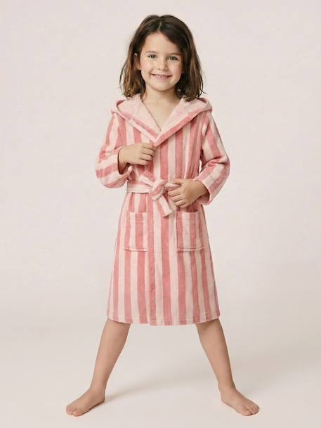 Customisable rabbit bathrobe for children, with recycled cotton striped pink - vertbaudet enfant 