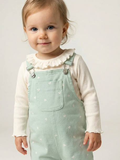 Baby dungaree and heart T-shirt set aqua green - vertbaudet enfant 