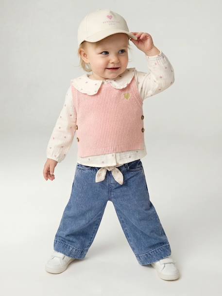 Sleeveless jumper for babies ecru+navy blue+rosy - vertbaudet enfant 