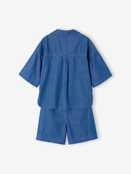 Lightweight denim girl's shirt and short set medium blue - vertbaudet enfant 