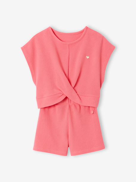 Fancy Knit T-Shirt & Shorts Set for Girls ecru+rose - vertbaudet enfant 