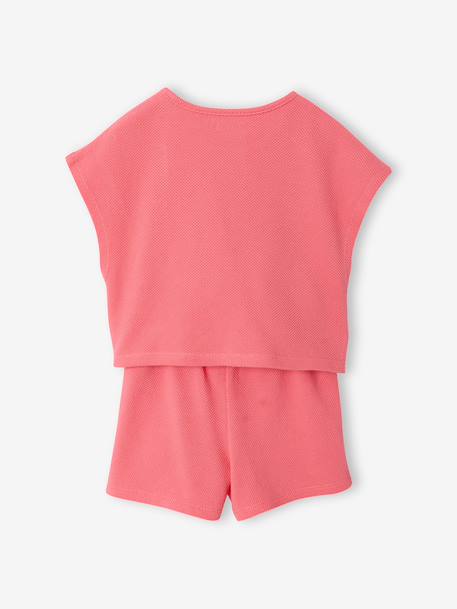 Fancy Knit T-Shirt & Shorts Set for Girls ecru+rose - vertbaudet enfant 