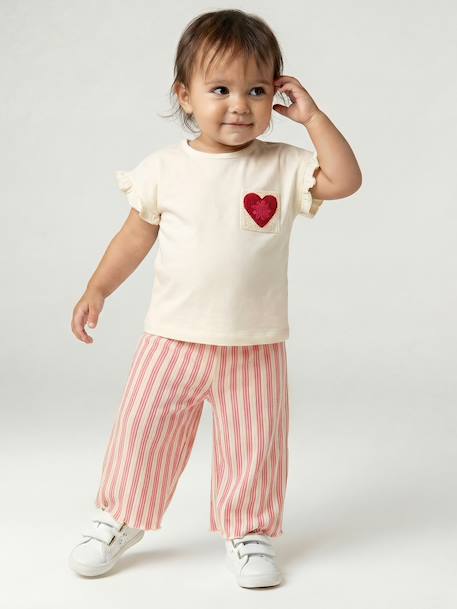 Pantalon large bébé fille jersey moutarde+rayé rose - vertbaudet enfant 