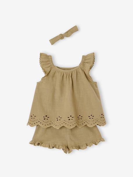 Ensemble bébé fille 3 pièces coton kaki - vertbaudet enfant 