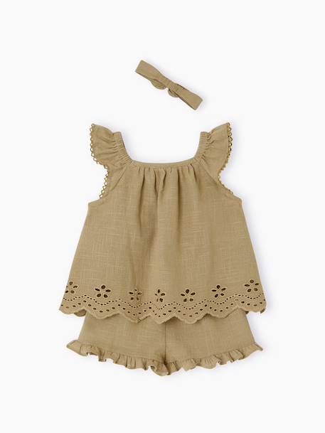 3-piece baby girl set khaki - vertbaudet enfant 