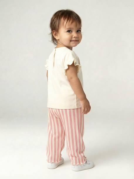 Girl's wide-leg jersey trousers mustard+striped pink - vertbaudet enfant 