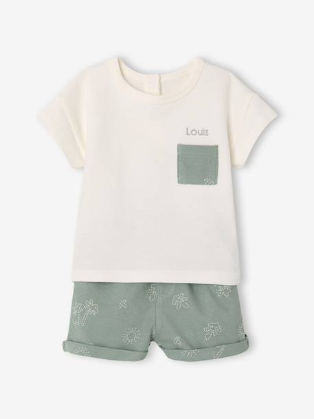 Ensemble short t-shirt à personnaliser noisette+vert sauge - vertbaudet enfant 