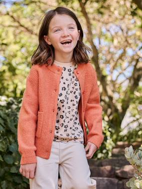 Girls-Cardigans, Jumpers & Sweatshirts-Cardigans-Girl's fine knit fluffy cardigan