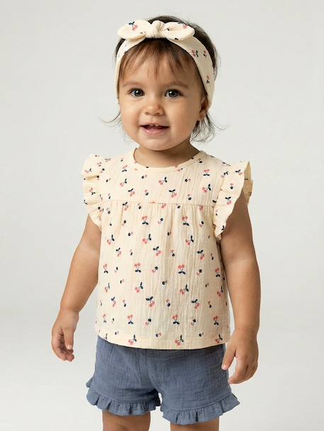 Ensemble bébé fille T-shirt short bandeau bleu ardoise - vertbaudet enfant 