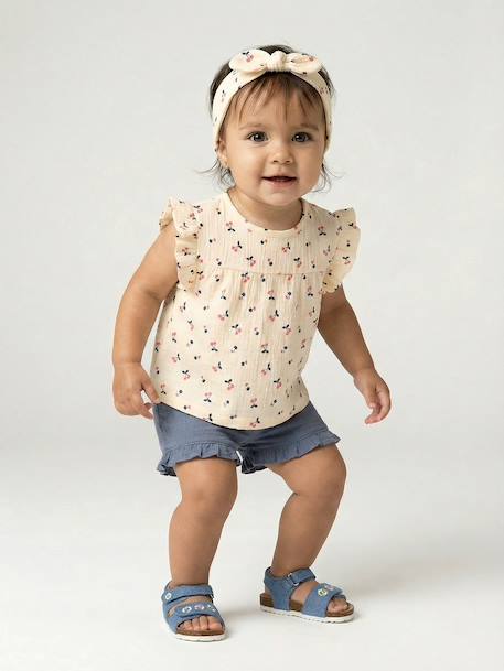 Girl's T-shirt, short and band for head accessories for hair set slate blue - vertbaudet enfant 