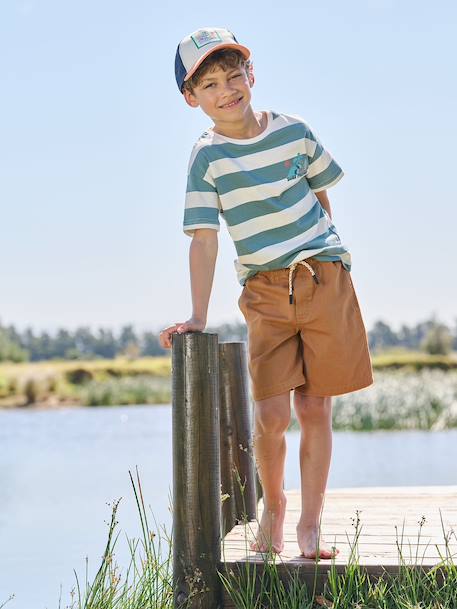 Twill Bermuda Shorts for Boys anthracite+camel - vertbaudet enfant 