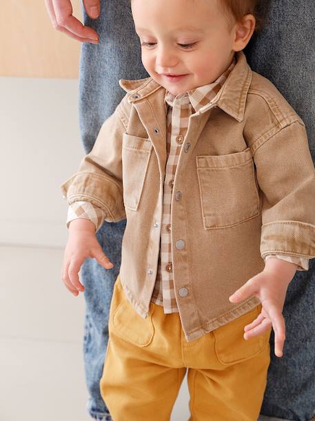 Shirt with Press Studs for Babies sandy beige+taupe - vertbaudet enfant 