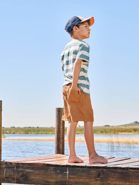 Twill Bermuda Shorts for Boys anthracite+camel - vertbaudet enfant 