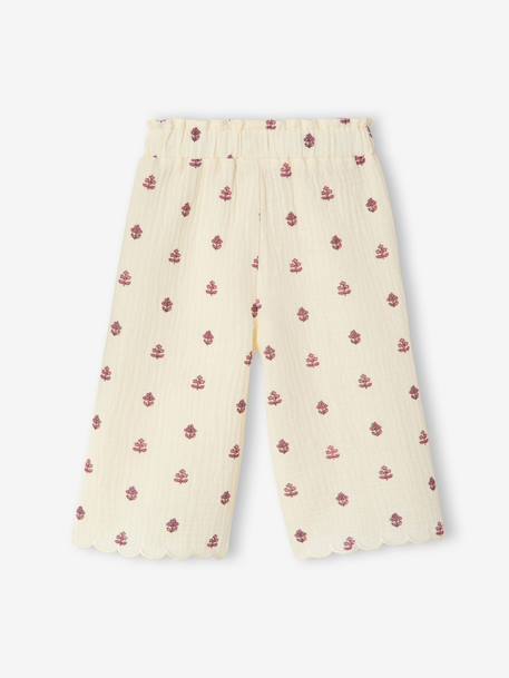 Wide-leg trousers for baby girls in cotton gauze ecru - vertbaudet enfant 