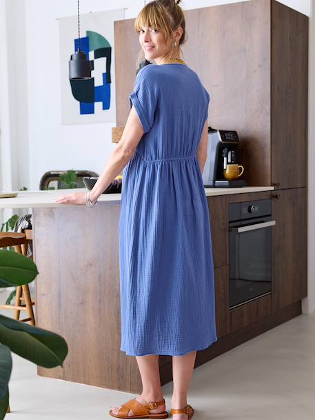 Long maternity and nursing dress grey blue+rose - vertbaudet enfant 