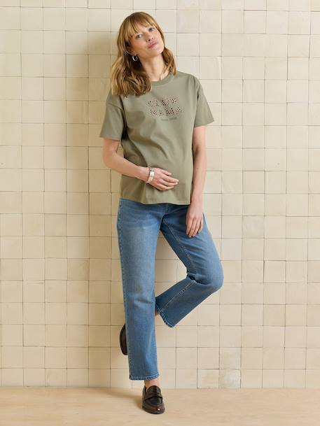Organic Cotton* T-Shirt with Slogan, for Maternity cappuccino+ecru+khaki - vertbaudet enfant 