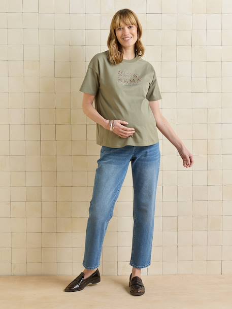 Organic Cotton* T-Shirt with Slogan, for Maternity cappuccino+ecru+khaki - vertbaudet enfant 