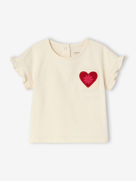 Girl's short-sleeved T-shirt ecru - vertbaudet enfant 