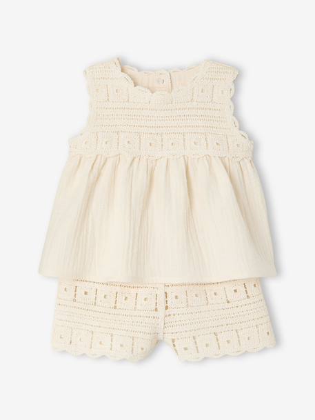 Crochet top and shorts set for baby girls ecru - vertbaudet enfant 
