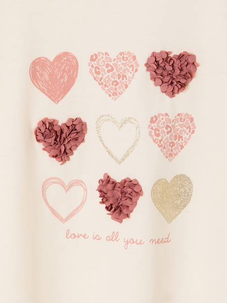Short-sleeved t-shirt with hearts for girls ecru - vertbaudet enfant 