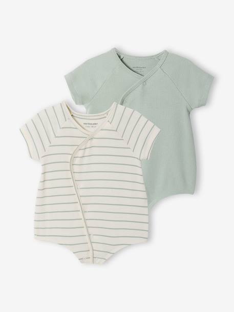 Pack of 2 customisable baby playsuits sage green - vertbaudet enfant 