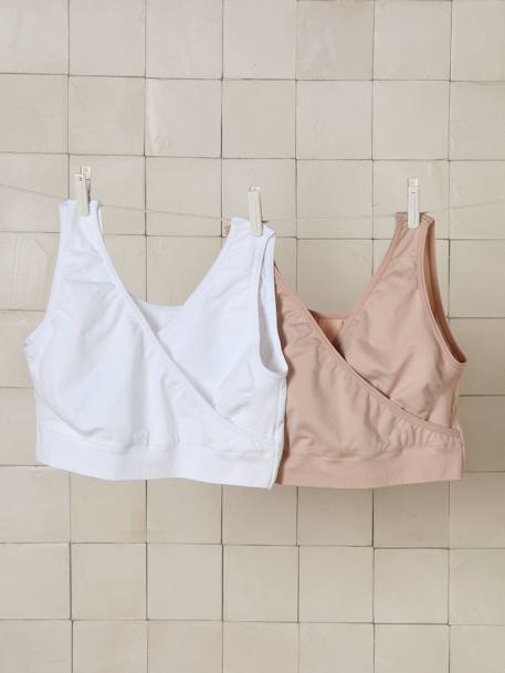 Pack of 2 Seamless Bras in Microfibre, Nursing Special beige+Dark Blue+Grey Anthracite - vertbaudet enfant 