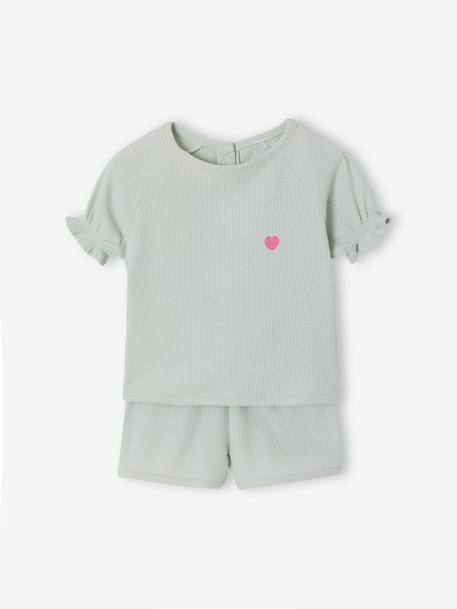 Pack of 2 practical girls' pyjama shorts sage green - vertbaudet enfant 