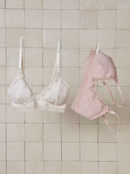 2 Wireless Nursing Bras in Organic Cotton BLACK DARK SOLID+GREY DARK SOLID+rosy - vertbaudet enfant 