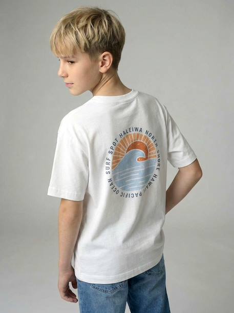 T-Shirt with Front/Back Motif, Faded Effect, JONEN aqua green+ecru - vertbaudet enfant 