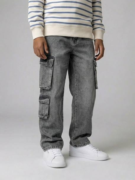 Jean garçon loose battle denim bleached+denim gris - vertbaudet enfant 