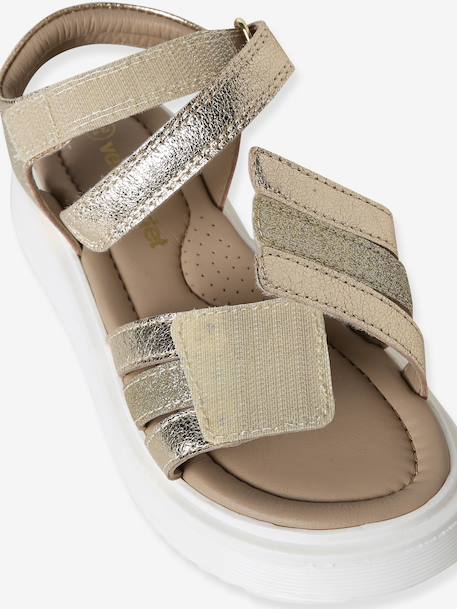 Girls' leather velcro sandals gold - vertbaudet enfant 