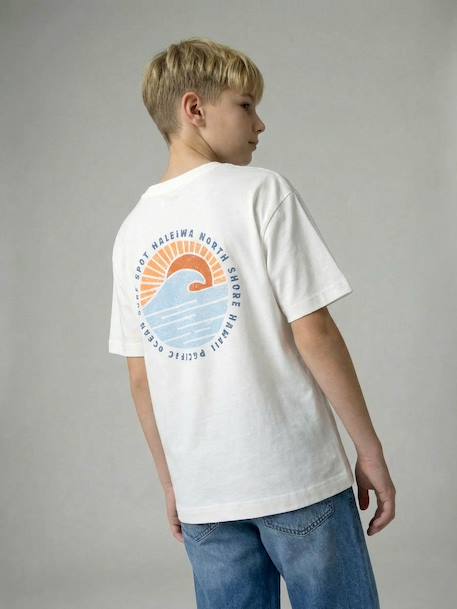 T-Shirt with Front/Back Motif, Faded Effect, JONEN aqua green+ecru - vertbaudet enfant 