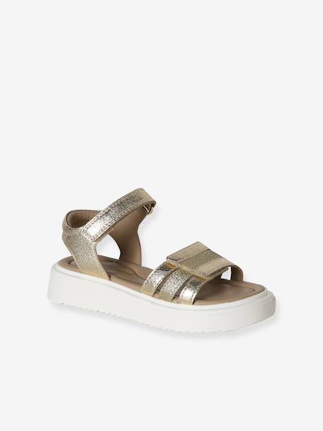 Girls' leather velcro sandals gold - vertbaudet enfant 